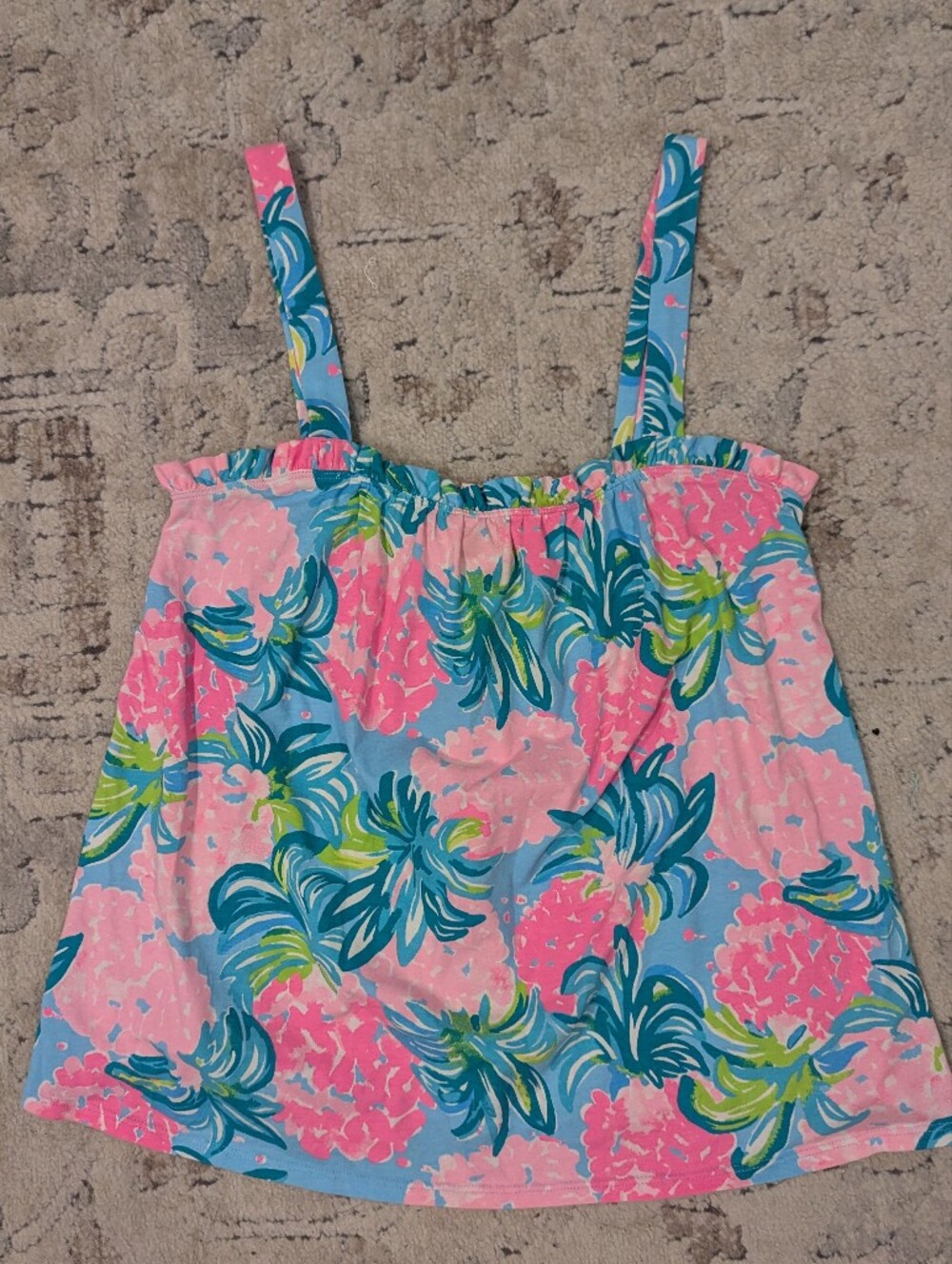 Lilly Pulitzer Jia Tank Blue Ibiza Pineapple Shake Women's Large Tropical Resort